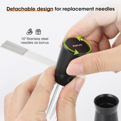 Aieve WDT Tool Espresso, Metal Distribution Tool with 10 x 0.4mm Stainless Steel Needles Espresso Stirrer, Coffee Distributor Aluminum Alloy Handle & Stand with 10 Extra Needle