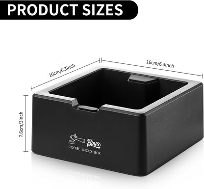 Bincoo Square Espresso knock Box 16cm /6.3 Inch Barista Style Coffee Knock Box for Grounds with Anti-Slip Base, Multi-functional Sturdy Espresso Dump Bin for Home/Office.. (black)