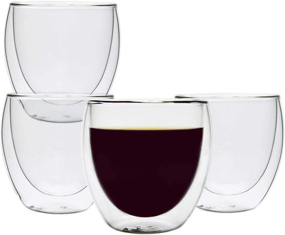 ComSaf 8oz Glass Coffee Mugs Set of 4, Double Walled Insulated Thermal Mugs for Latte Cappuccino Cocoa Milk Cafe Juice Tea, Clear Espresso Cups Set Glassware Gift for Christmas Birthday