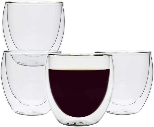 ComSaf 8oz Glass Coffee Mugs Set of 4, Double Walled Insulated Thermal Mugs for Latte Cappuccino Cocoa Milk Cafe Juice Tea, Clear Espresso Cups Set Glassware Gift for Christmas Birthday