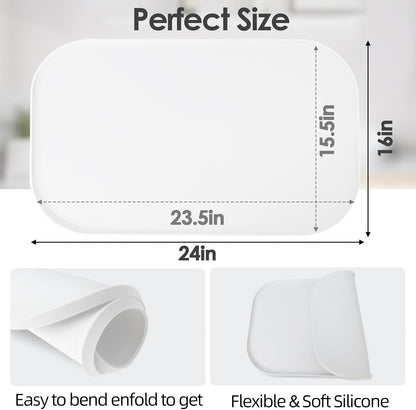 Silicone Coffee Maker Mat with Lip, 24'' x 16'' Heavy Duty Coffee Maker Mat for Countertops, Coffee Tray Fit Under Coffee Machine Appliance Automatic Machines Espresso Accessory, White
