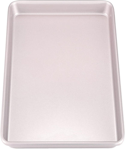 CHEFMADE 17-Inch Baking Sheet Pan, Non-Stick Carbon Steel Rimmed Cookie Sheet Pan for Oven Roasting Meat Bread Jelly Roll Battenberg Pizzas Pastries 12.8" x 17.7" x 1.1" (Champagne Gold)