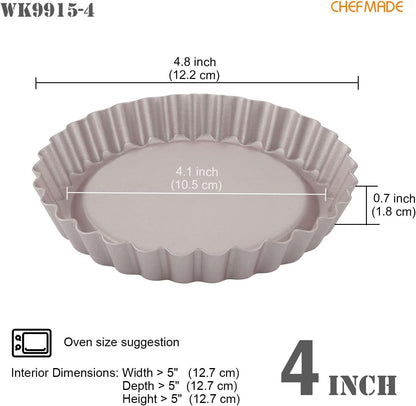 CHEFMADE Round Tart Pan, Non-Stick 4 Inch 4Pcs Quiche Pan