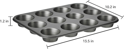 Nonstick Muffin Top Pan Set, 12-Cup, 13.5 x 10.2 inches, 2-Pack, Black