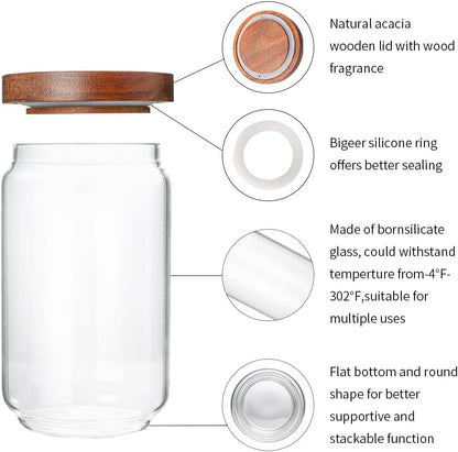 Glass Storage Jars Set of 3, 25 OZ HIgh Borosilicate Glass Containers Kitchen Food Canisters with Acacia Wood Lids for Coffee Beans/Sugar/Tea/Nuts