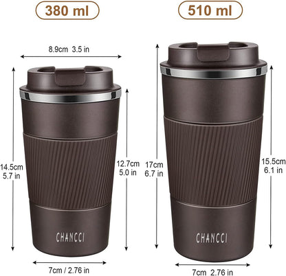 Travel Coffee Mug Spill Proof Leakproof 16 oz Insulated Coffee Mug with Screw Lid, Stainless Steel Vacuum Tumbler Reusable Thermal Coffee Cup to go for Hot and Cold Drinks -510ml, Brown