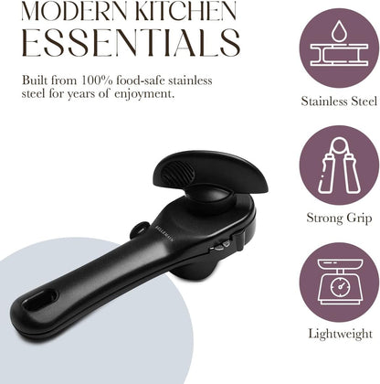 Bellemain Stainless Steel Can Opener – Manual Can Opener For seniors - Ergonomic Smooth edge Can Opener Hand Held Heavy Duty – Easy to use can opener safe cut