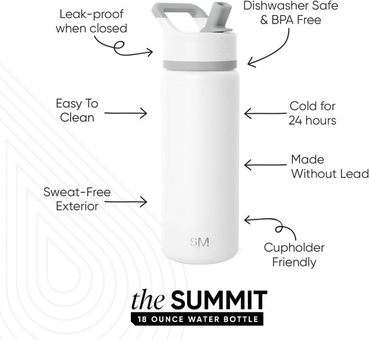 Simple Modern Kids Water Bottle with Straw Lid Vacuum Insulated Stainless Steel Metal Thermos Bottles | Reusable Leak Proof BPA-Free Flask for School | Summit Collection | 18oz, Winter White Mix