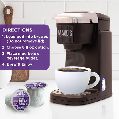 Maud's Vanilla Ube Flavored Coffee Pods, 18 ct, Medium Roast Flavored Coffee in Recyclable Single Serve Pods – 100% Arabica Beans, Compatible with Keurig K Cups Maker