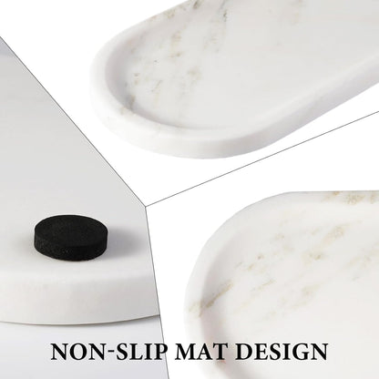 Koville Natural Marble Tray for Bathroom Countertop, Marble Storage Trays for Perfume, Cosmetics, Jewelry, Vanity Tray Stone Trays for Kitchen, Decorative Tray for Dresser Organizer(Calacatta White)