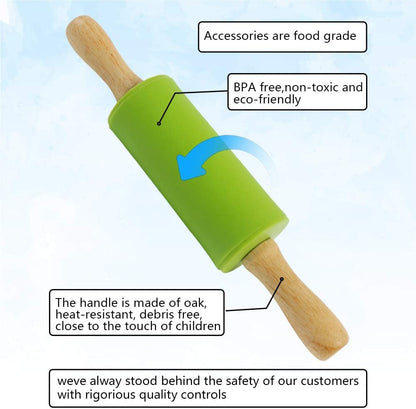 Koogel 9 Inch Mini Kids Rolling Pin, 2 Pcs Small Rolling Pin Handle for Home Kitchen Children Cake