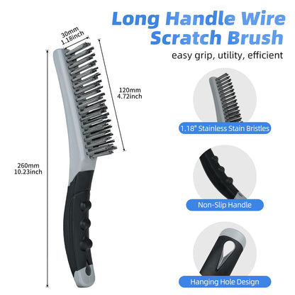 7 PCS Wire Brush Set, Brass Wire Brush and Stiff Bristle Metal Brush with Handle, Heavy Duty Stainless Steel Wire Brushes for Cleaning Rust, Paint Removal, Grill, Welding Slag