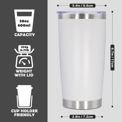 20oz Tumbler Stainless Steel Tumbler Cup with Lid Vacuum Insulated Double Wall Travel Mug, Durable Powder Coated Travel Coffee Tumbler Mug for Hot & Cold Drinks, White,4 Pack