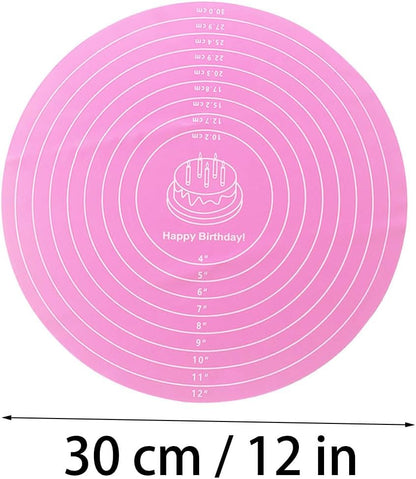 1 Pcs Pink Round Baking Mat, Cake Turntable Mat, Cake Mat Round Silicone Baking Mat, 12 In Cakes Pastry Mat for Cake Turntable Stan