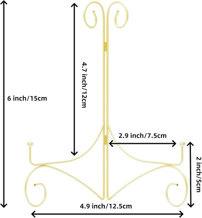 Plate Stand for Display with Hinged Folding Design, 6 Inch Picture Stands for Tables, Small Easels for Displaying Book, Art Piece, Photo and Platter, 6’’ Gold