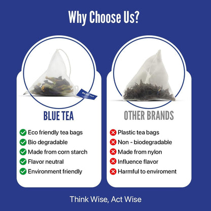 BLUE TEA - Butterfly Pea Flower Tea - 15 Count - Pyramid Plant Based Tea Bag | ANTIOXIDANT RICH | Herbal Tea - Caffeine Free - Detox Tea - Flower Based - Non Bitter | Reusable Tin Pack