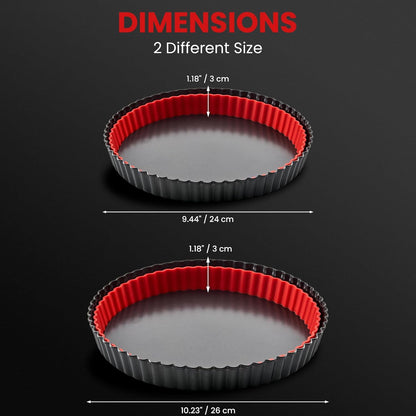 Tart Pan with Removable Bottom,9 Inch 10 Inch Tart and Quiche Pan,Non-stick Round Carbon Steel Deep Fluted Pie Pan with Crust Shaper Ring - Quiche Baking Dish Tart Pans For Baking,Set of 2