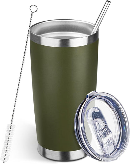 20oz Tumbler Bulk with Lid and Straw, Stainless Steel Double Wall Vacuum Insulated Travel Mug, Powder Coated Coffee Cups for Hot and Cold Drinks,Funny Gifts for Women Men(Navy Green,1)