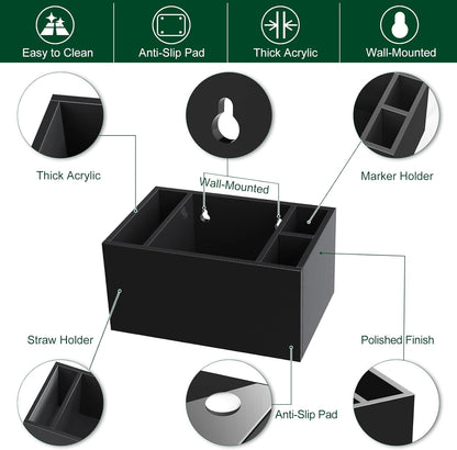 Cup Holder With Marker Slot, Party Dispenser Acrylic Organizer, Mark Your Drink Caddy, Modern Bar Counter Decor, Black