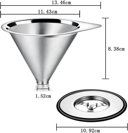 LHS Pour Over Coffee Dripper Stainless Steel Coffee Filter Metal Cone Filter Paperless Reusable Coffee Filter Single Cup Coffee Maker 1-2 Cup With Non-slip Cup Stand and Cleaning Brush