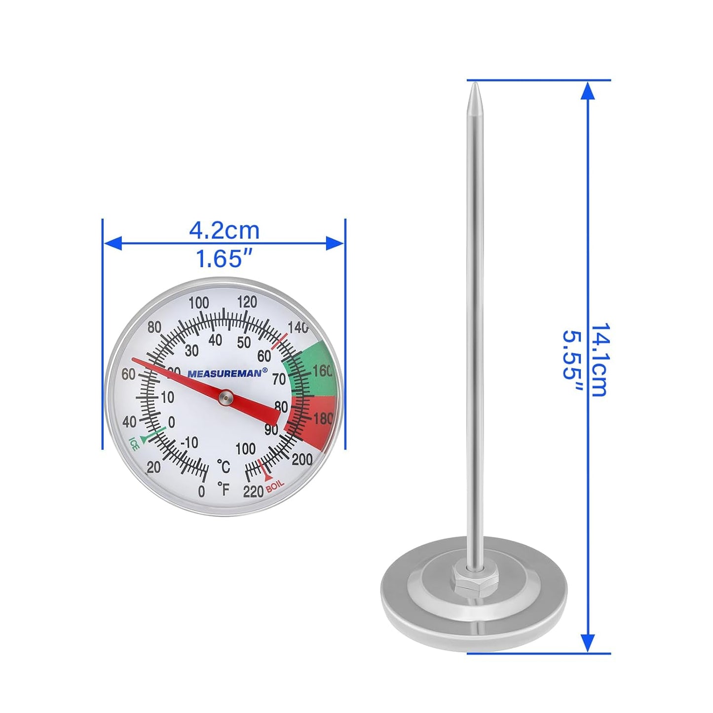 MEASUREMAN Milk Thermometer, Food/Meat Instant Read Thermometer, Pocket Size, Dishwasher Safe, Red, for Meat/Food Cooking and Grilling/Oven, Milk Foam, Coffee Drinks