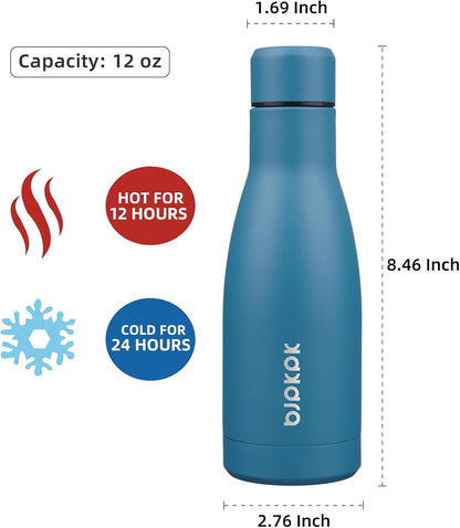 BJPKPK 12oz Water Bottles Stainless Steel Double Wall Vacuum Insulated Small Water Bottles for Travel,Sea Blue