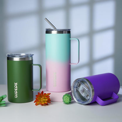 BJPKPK Insulated Coffee Mug with 2 Lids, 25oz Stainless Steel Insulated Tumbler with Handle, Double Wall Vacuum Coffee Cups, BPA Free Travel Mug for Coffee, Tea and Drinks, Marshmallow
