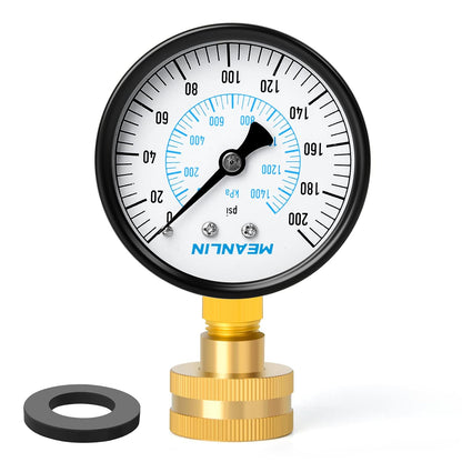 MEANLIN MEASURE 0-200Psi Water Pressure Gauge, 3/4" Female 2.5" FACE DIAL Water Pressure Test Gauge, Water Pressure Gauge for Home with Sealing Ring