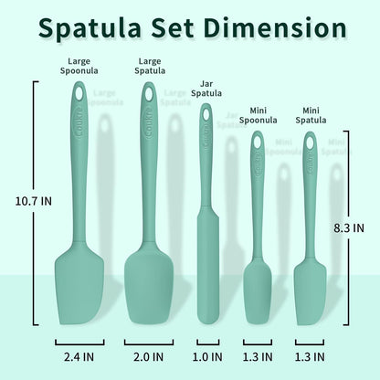 Coukre Silicone Spatula Set of 5,High Temperature Resistant, Food Grade Silicone, Dishwasher Safe, for Baking, Cooking (Pure Aqua Green)