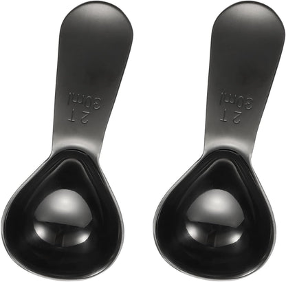 uxcell 2Pcs Stainless Steel Coffee Scoop, 30ml Short Handle Measuring Spoon for Ground Coffee Tea Sugar Kitchen Gifts, Black