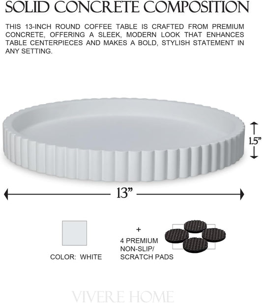 13-Inch Round Coffee Table Tray - Concrete bandejas decorativas Round White Decorative Tray for Coffee Table Decor - Table Centerpieces Kitchen Island Trays Decorative Trays - Dining Room Tray White