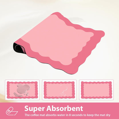 Scalloped Coffee Bar Mat for Countertop, Cute Dish Drying Mats for Kitchen Counter, Diatomite Absorbent Mat for Coffee Station, Kitchen Aesthetic Decor(12"x19", Rose Pink)