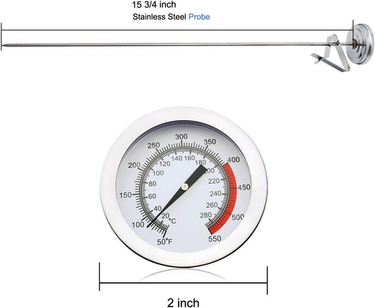 Deep Fryer/Candy/Turkey Thermometer with Clip&15 inch stem - Professional Kitchen Pot Fryer,Stainless Steel Fry Oil Thermometer for Frying,Candy and Meat Cooking