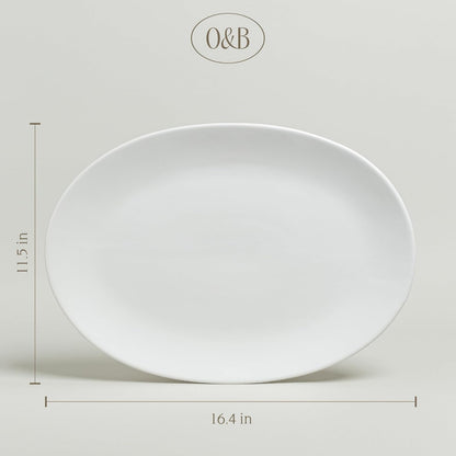 over&back Coupe Stoneware Serving Platter - Elegant 1-Piece Oval Serving Platter to Complete Your Kitchen Set - 16.4" x 11.5" - Semi-Matte White