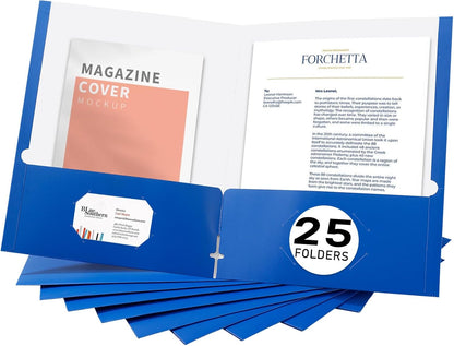 Zzrywuty File Folders with Pockets Letter Size, 25-Pack Paper Folders with Card Slot, Two Pocket Folders for School Students, Businessmen, Home and Office Workers（Blue）