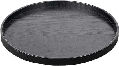 Round Solid Wood Serving Tray Extra Large Tea Coffee Snack Food Meals Serving Plate Non-Slip Kitchen Party Bar Server Ottoman Tray Breakfast Tray with Raised Edges (15.7inch/40cm) Black