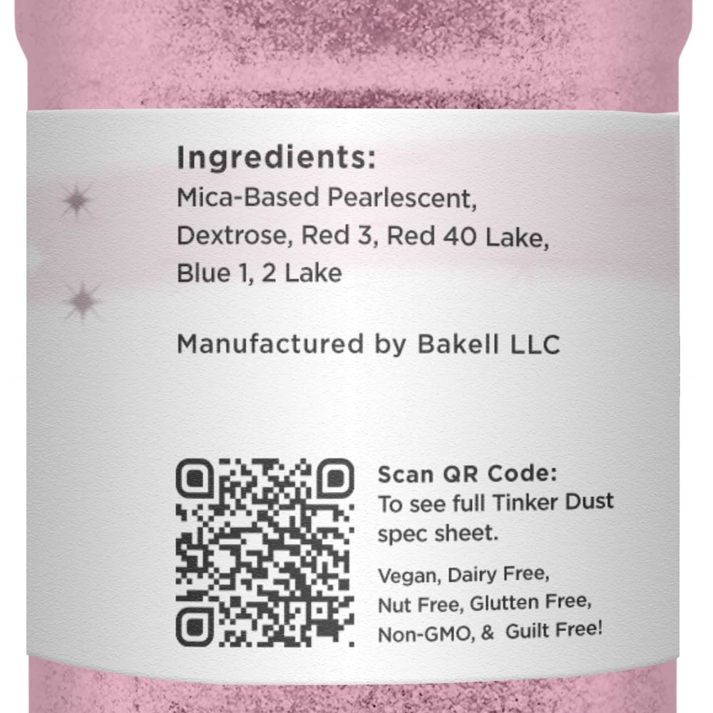 BAKELL Pink Rose Edible Glitter, 45 Grams | TINKER DUST Edible Glitter | KOSHER Certified | 100% Edible Glitter | Cakes, Cupcakes, Cake Pops, Drinks, Dessert Vegan Glitter & Dusts (45g Shaker, Pink Rose)