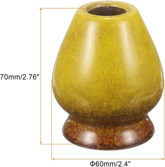 HARFINGTON Ceramic Chasen Stand 70mm Matcha Whisk Holder Teas Set Whisks Stand Traditional Matcha Tea Chasen Holder Tea Set Accessories for Tea Tasting, Gradient Yellow
