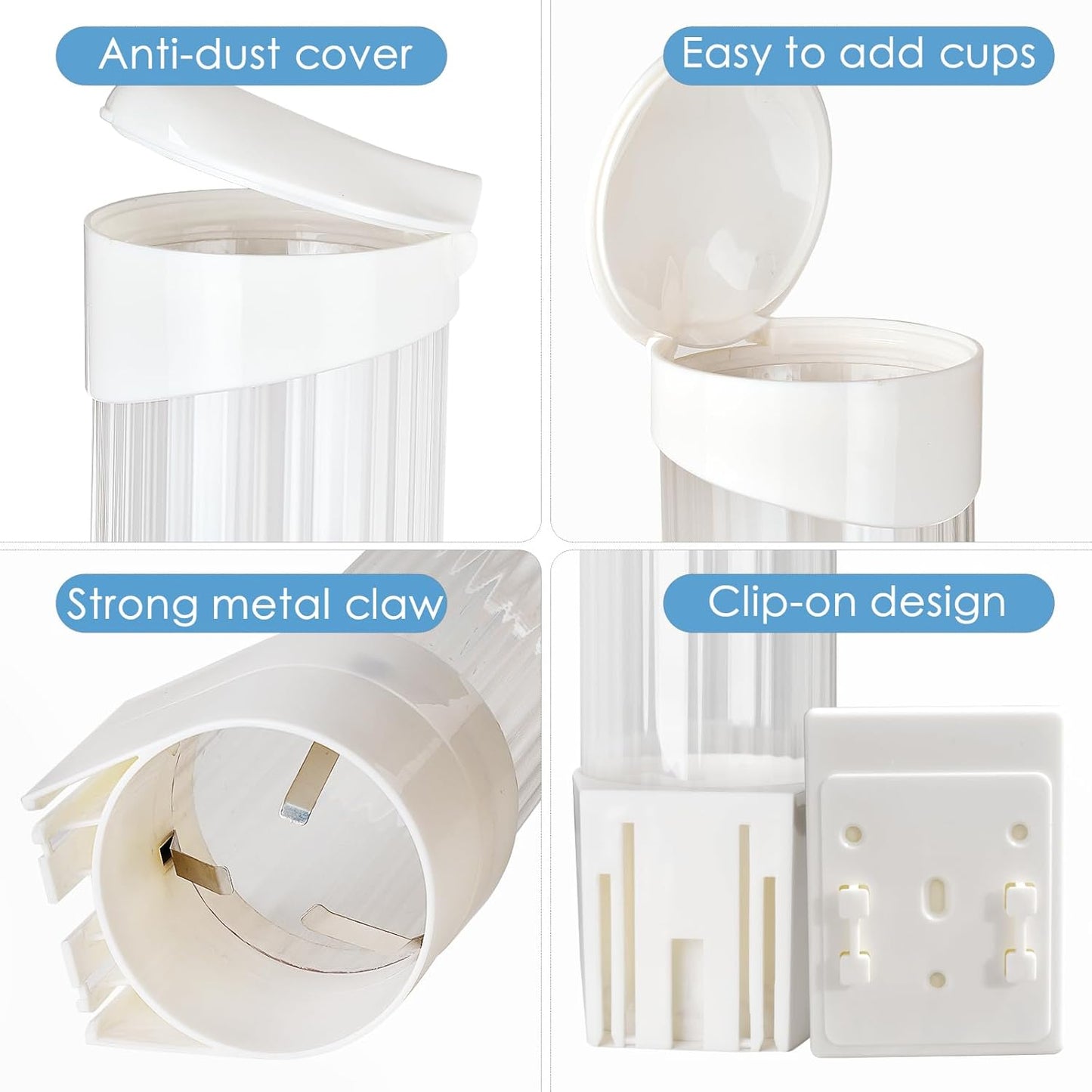 Cup Dispenser Medium Pull Type, Paste or Screw Plate Mountable Cup Holder, Fits 5oz - 7oz Cone or Flat Bottom Cups, 16” Tube Length, Mounting Water Dispenser Cooler or Wall (Medium, White)