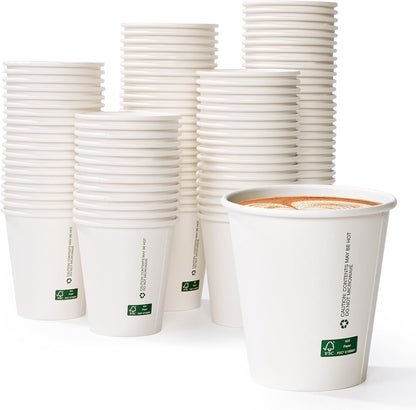LITOPAK 210 Pack 10 oz Disposable Paper Coffee Cups, White FSC Hot Coffee Cups for Multiple Drinks for Office, Store, Home