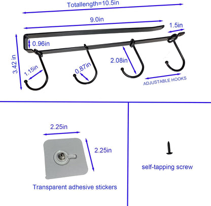 Adjustable Mug Hooks - Secure & Sturdy-Designed for Ease of Use & Durability-Ideal for Kitchens & Pantry Storage-Black Finish for a Sleek & Modern Look