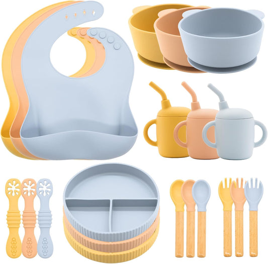 Silicone Baby Feeding Set 21 Pcs, Led Weaning Supplies, Baby Feeding EatincSupplies Set BPA Free, Essentialsfor Newborn Gift Mixed
