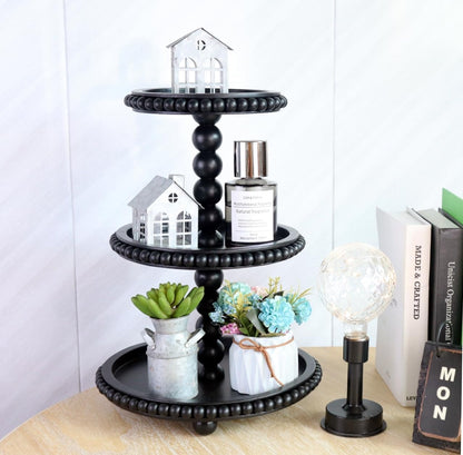 3 Tier Serving Tray， Wood Cupcake Stand，3 Tier Cupcake Stand，Tiered Tray Stand，Wooden Tiered Tray Stand，Suitable for Weddings/Birthdays/Dinners，（Black）.