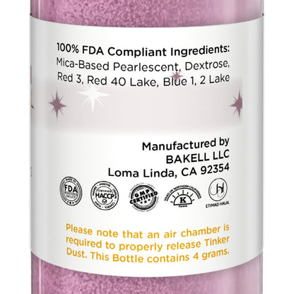 Bakell - Pink Rose Tinker Dust (4g, 1x Mini Spray Pump) Edible Glitter for Food, Desserts, and Beverages!