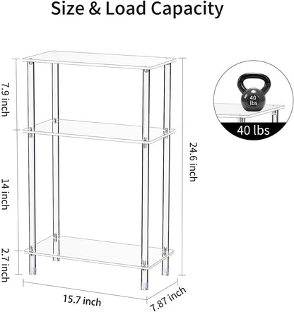 Clear Acrylic Narrow Side Table for Small Spaces, 15.7" L x 7.87" W x 24.6" H, 3 Tier Rectangle Slim End Table Nightstand, Small Skinny Bedside Table for Living Room, Bedroom, Bathroom