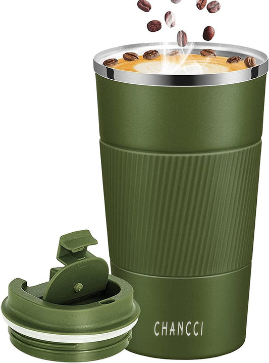 16oz Travel Coffee Mug Spill Proof, Insulated Coffee Mug with Lid, Leakproof Coffee Tumbler,Stainless Steel Vacuum Coffee Cup for Hot/Cold Drinks, Reusable Coffee Cup for Men Women -510ml,Dark Green