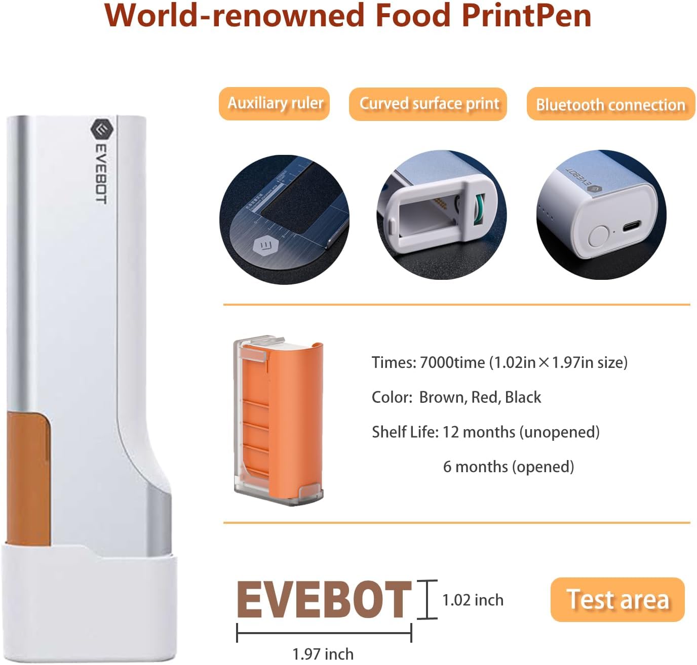 EVEBOT Handheld Food PrintPen Portable Mini Coffee PrintPen Latte Art Macaron Cookie DIY Design PrintPen, Christmas Gifts Bluetooth 4.2-1PCS Brown Color