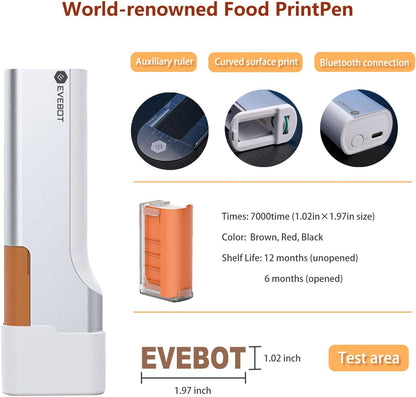 EVEBOT Handheld Food PrintPen Portable Mini Coffee PrintPen Latte Art Macaron Cookie DIY Design PrintPen, Christmas Gifts Bluetooth 4.2-1PCS Brown Color