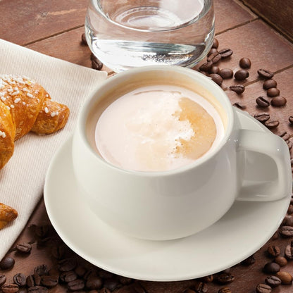 Porcelain Coffee Cup with Saucer 270ml/9oz, Minimalist Design, Perfect for Latte, Cappuccino, and Tea, White