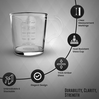Rattleware 3 oz Espresso Shot Glass Pitcher – Double Spouted Genuine Barista Measuring Cup with White Graduations in ml & oz – High-Volume, Commercial-Grade for Swift Espresso Pouring & Precision